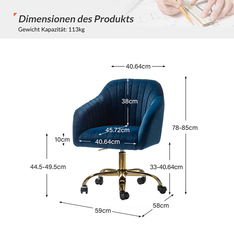 Bright Bürostuhl aus Samt mit Rolle