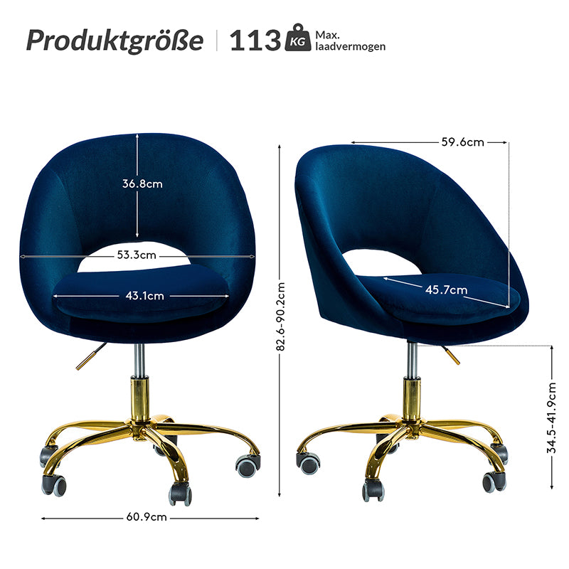 Ramona Samtgepolsterter ergonomischer Bürostuhl, drehbar und höhenverstellbar