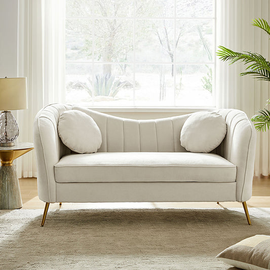 Emilio Loveseat mit goldenen Beinen und Plüschkissen
