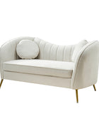 Emilio Loveseat mit goldenen Beinen und Plüschkissen