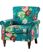 Modern Floral Pattern Upholstered Armchair with Wood Legs - HULALA HOME