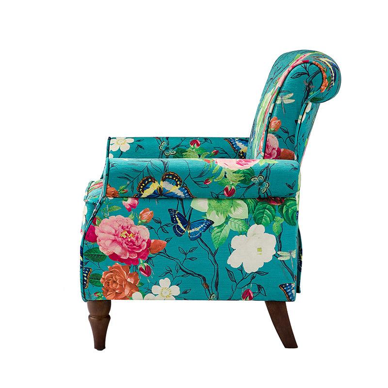 Modern Floral Pattern Upholstered Armchair with Wood Legs - Hulala Home