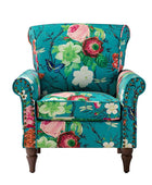 Modern Floral Pattern Upholstered Armchair with Wood Legs - HULALA HOME