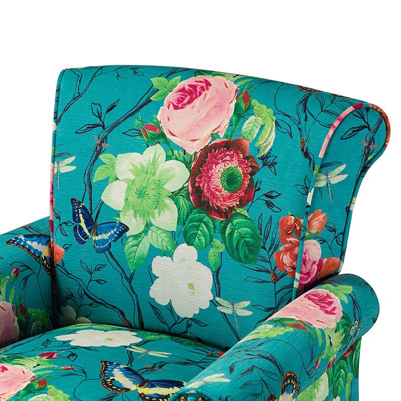 Modern Floral Pattern Upholstered Armchair with Wood Legs - Hulala Home