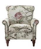 Modern Floral Pattern Upholstered Armchair with Wood Legs - HULALA HOME