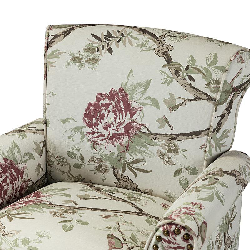 Modern Floral Pattern Upholstered Armchair with Wood Legs - Hulala Home